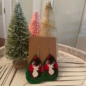 New Faux Leather Glitter & Deer Earring